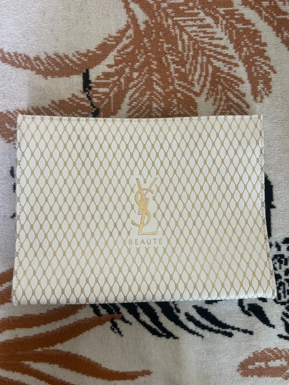 Yves Saint Laurent white & Gold Textured Makeup Case